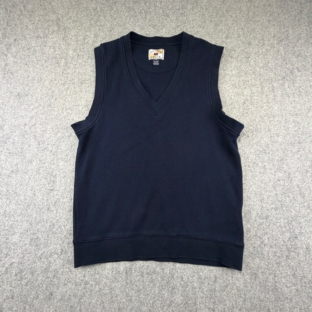 Cutter & Buck Mens Navy Blue Cotton V-Neck Sleeveless Sweatshirt Vest XL